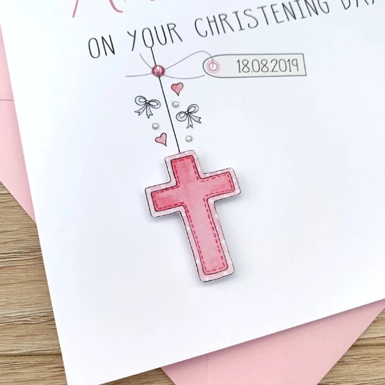 Handmade Personalised Christening Card - Girls Christening Card